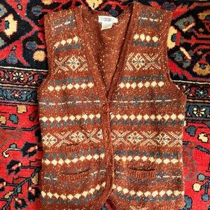 Brown Fair Isle Wool Blend Button Vest